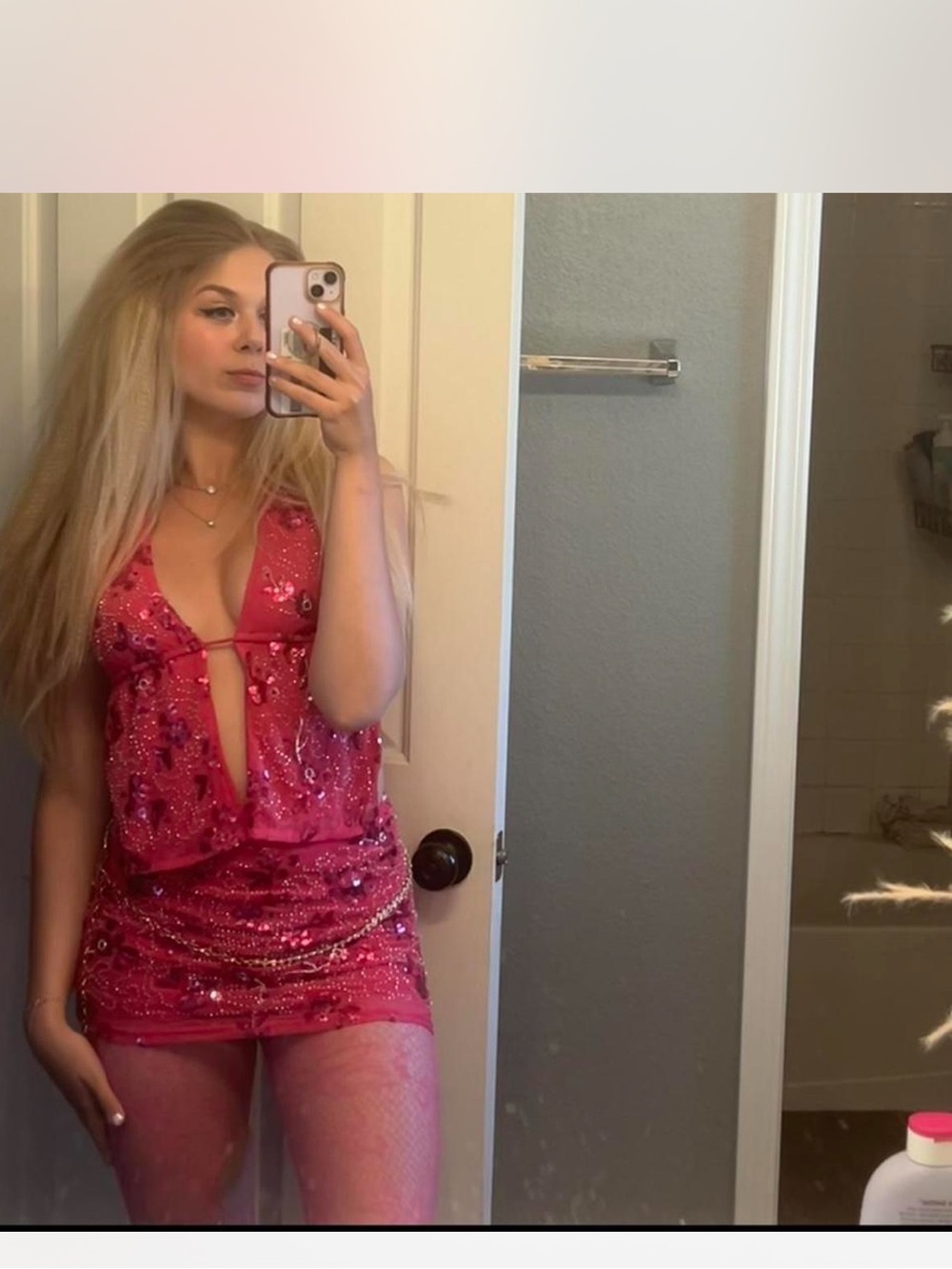 White Fox Boutique Bright Pink Sequin Plunge Mini Dress